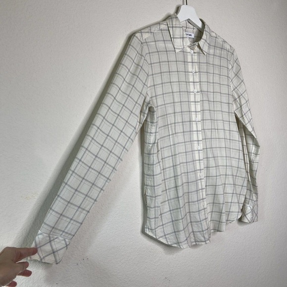 Elizabeth and James Window Pane Satin Trim Button Up Top Sz S - Picture 6 of 9